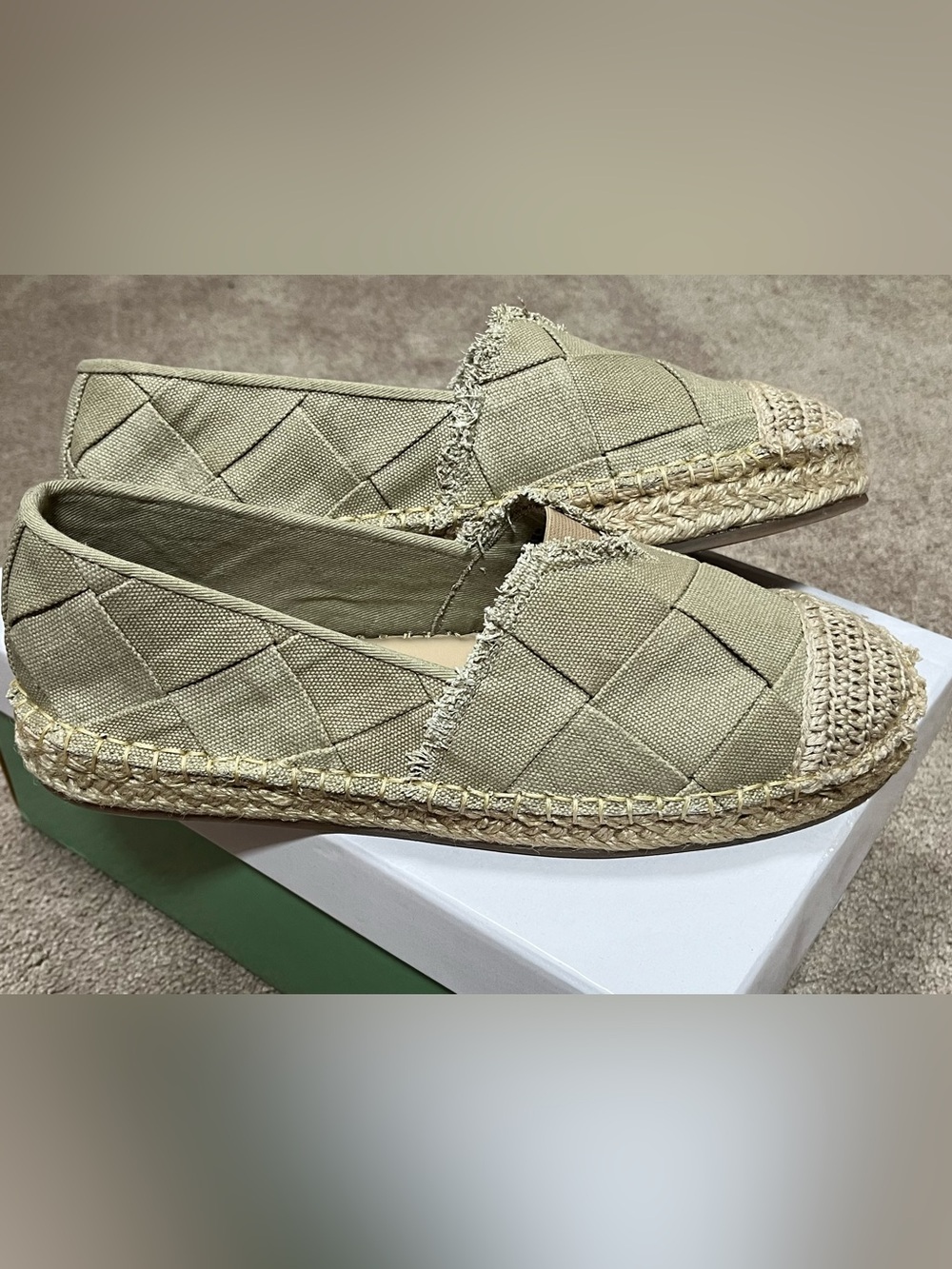 Coldwater Creek Walk With Me Khaki Woven Espadrille Slip-Ons
